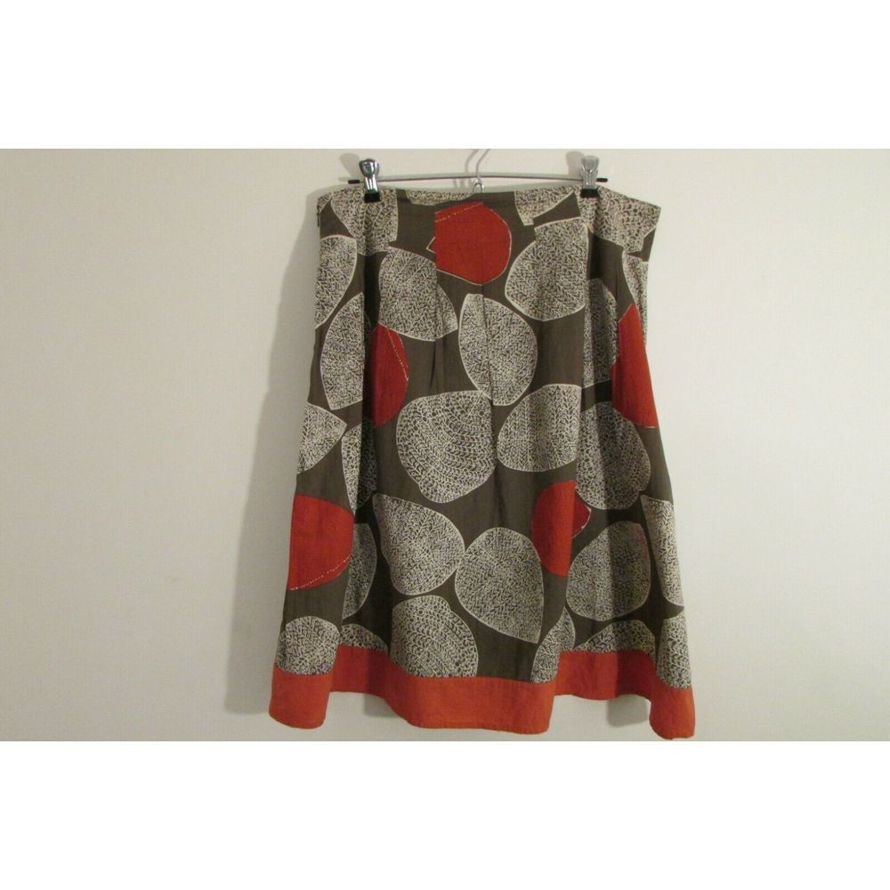 Merona Women's Sz 10 Skirt A Line Brown Red Floral Leaves 100% Cotton EUC